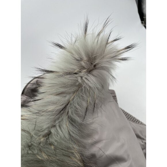 RIZAL Womens Quilted Down Puffer Coat Raccoon Fur Trim Belted Waist Small - Picture 11 of 16